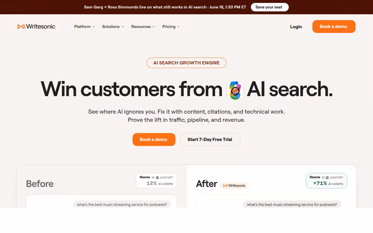 Writesonic homepage screenshot
