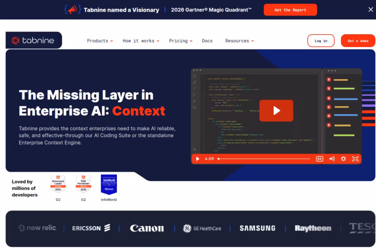 Tabnine homepage screenshot