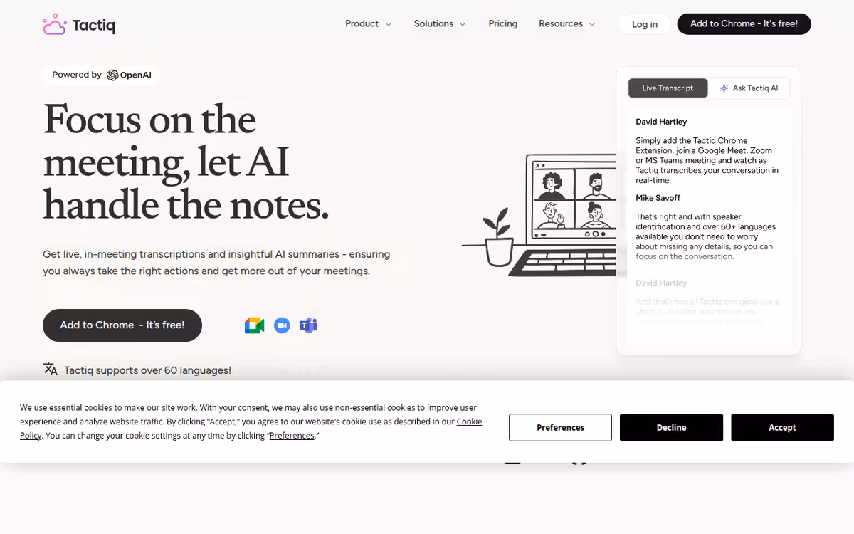 Tactiq homepage screenshot