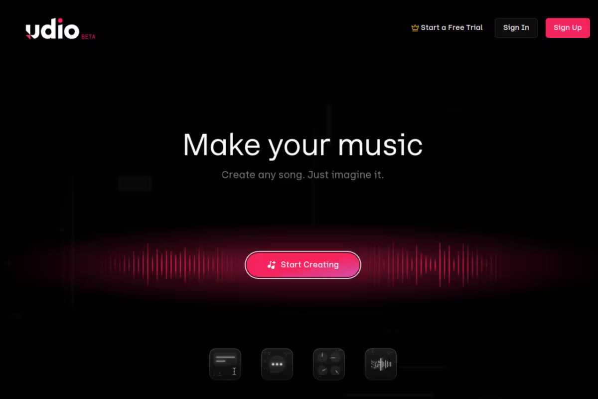 Udio homepage screenshot