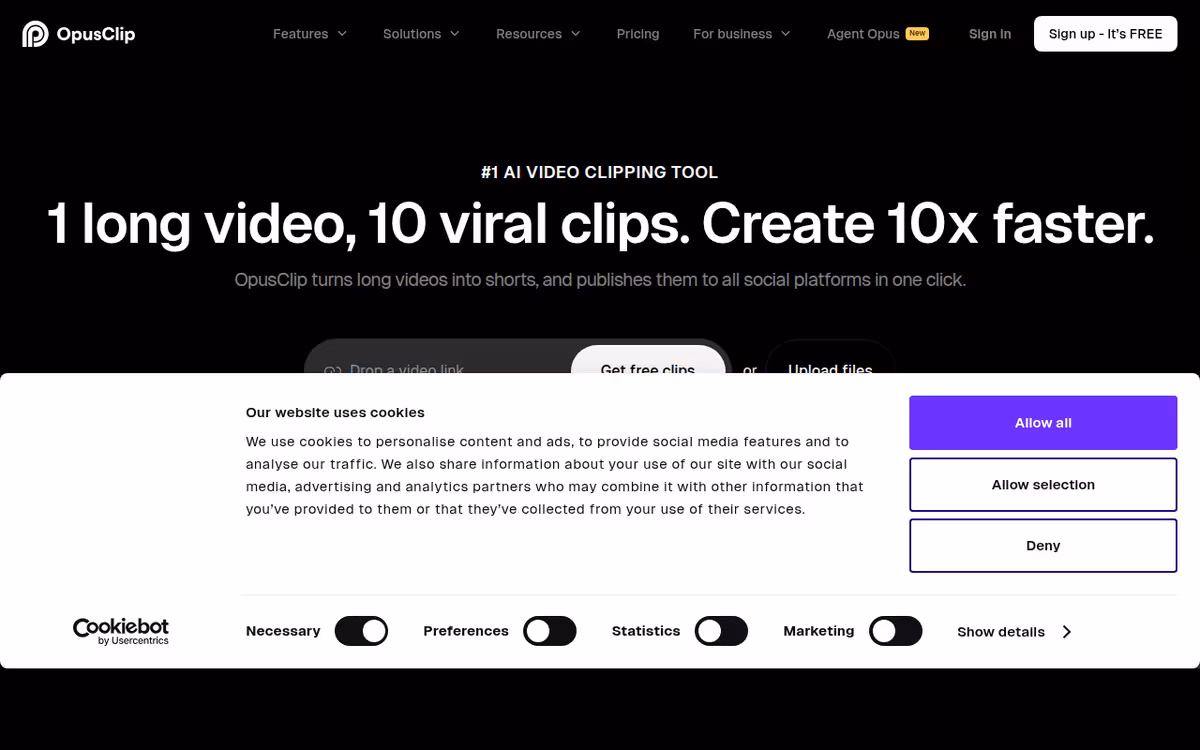 OpusClip homepage screenshot