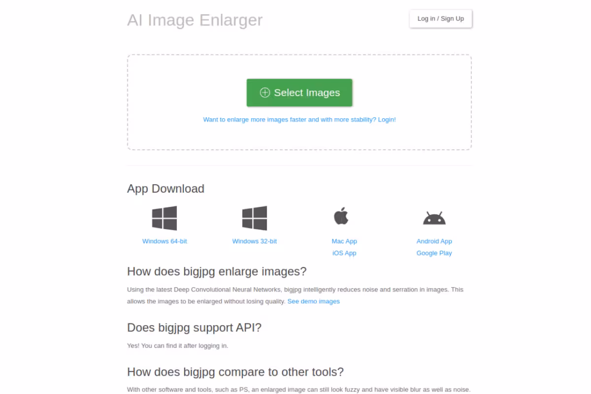 Bigjpg homepage screenshot