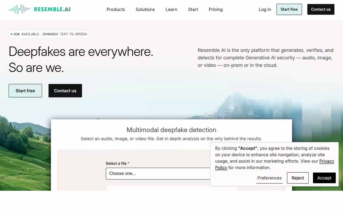 Resemble AI homepage screenshot