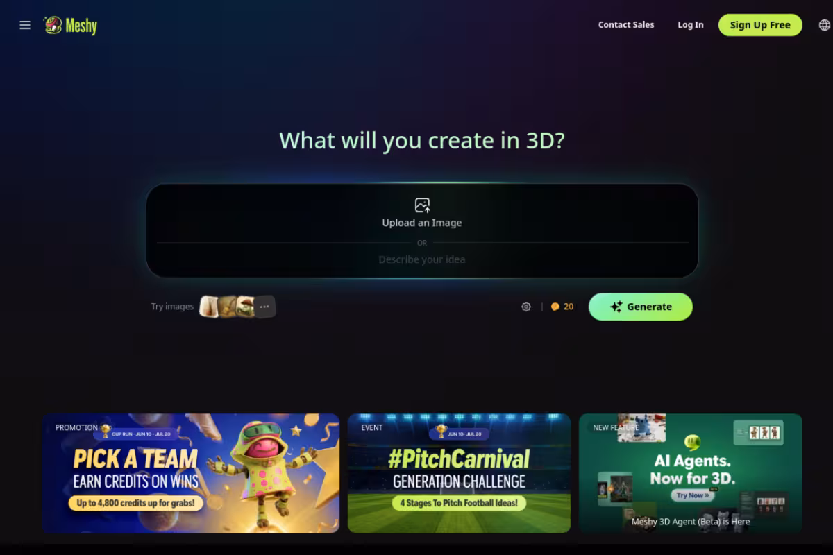 Meshy homepage screenshot