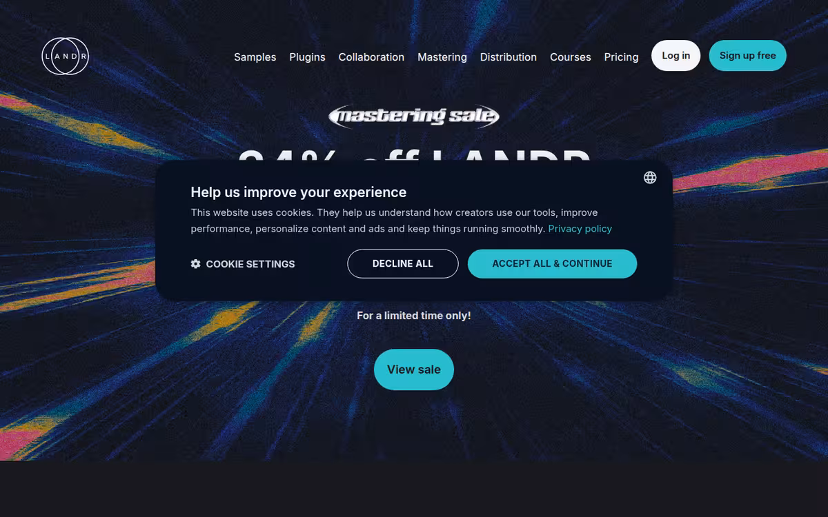 Landr homepage screenshot