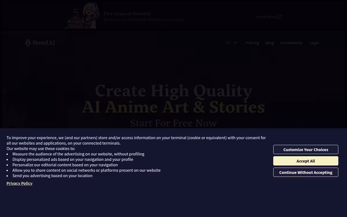 NovelAI homepage screenshot