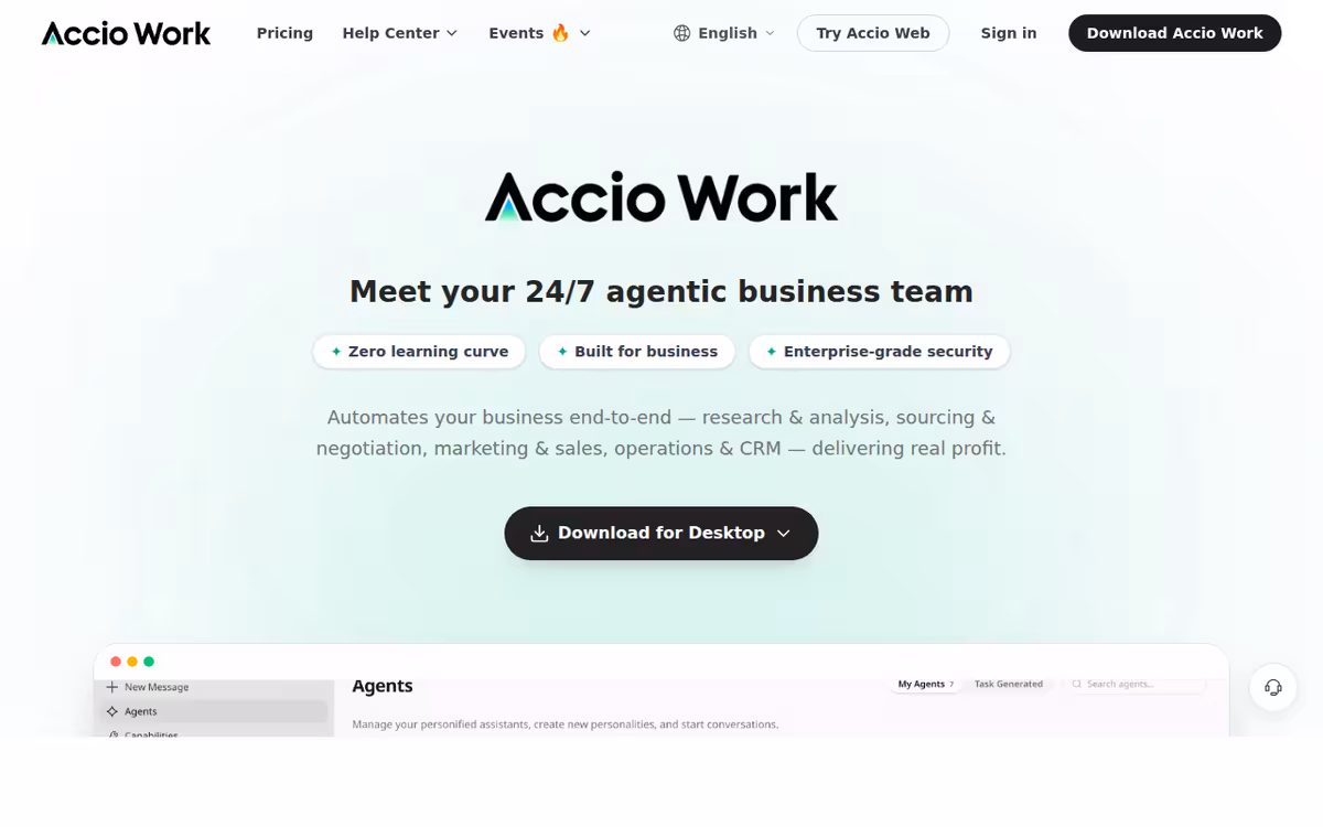 Accio homepage screenshot