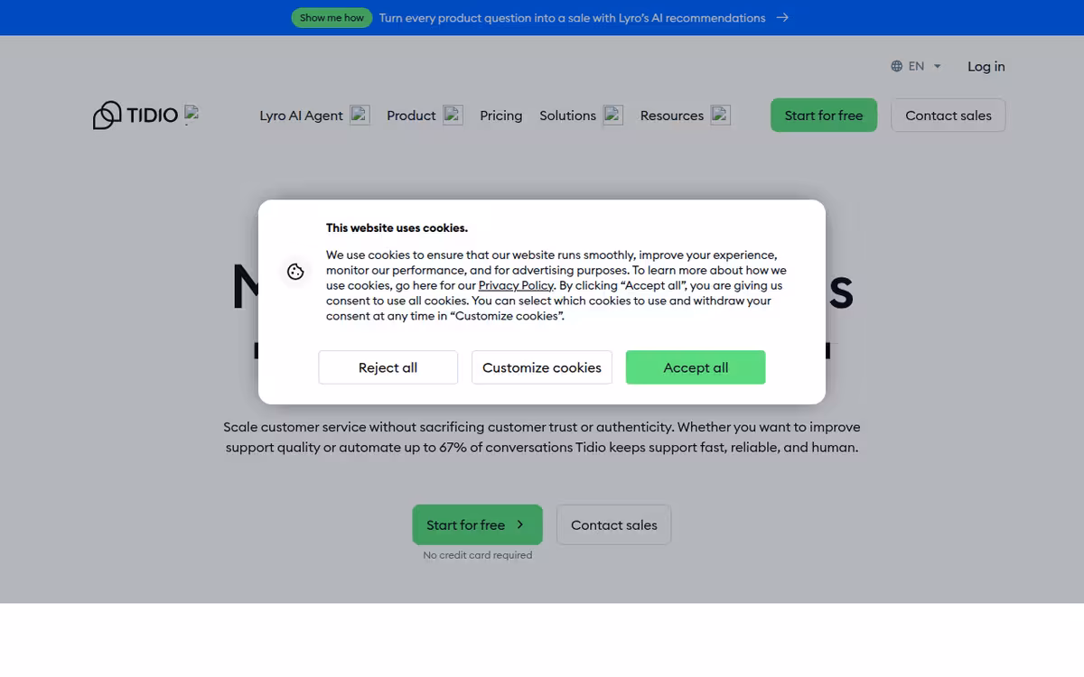 Tidio homepage screenshot