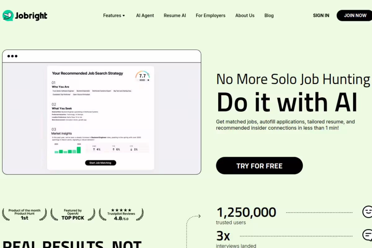 Jobright homepage screenshot