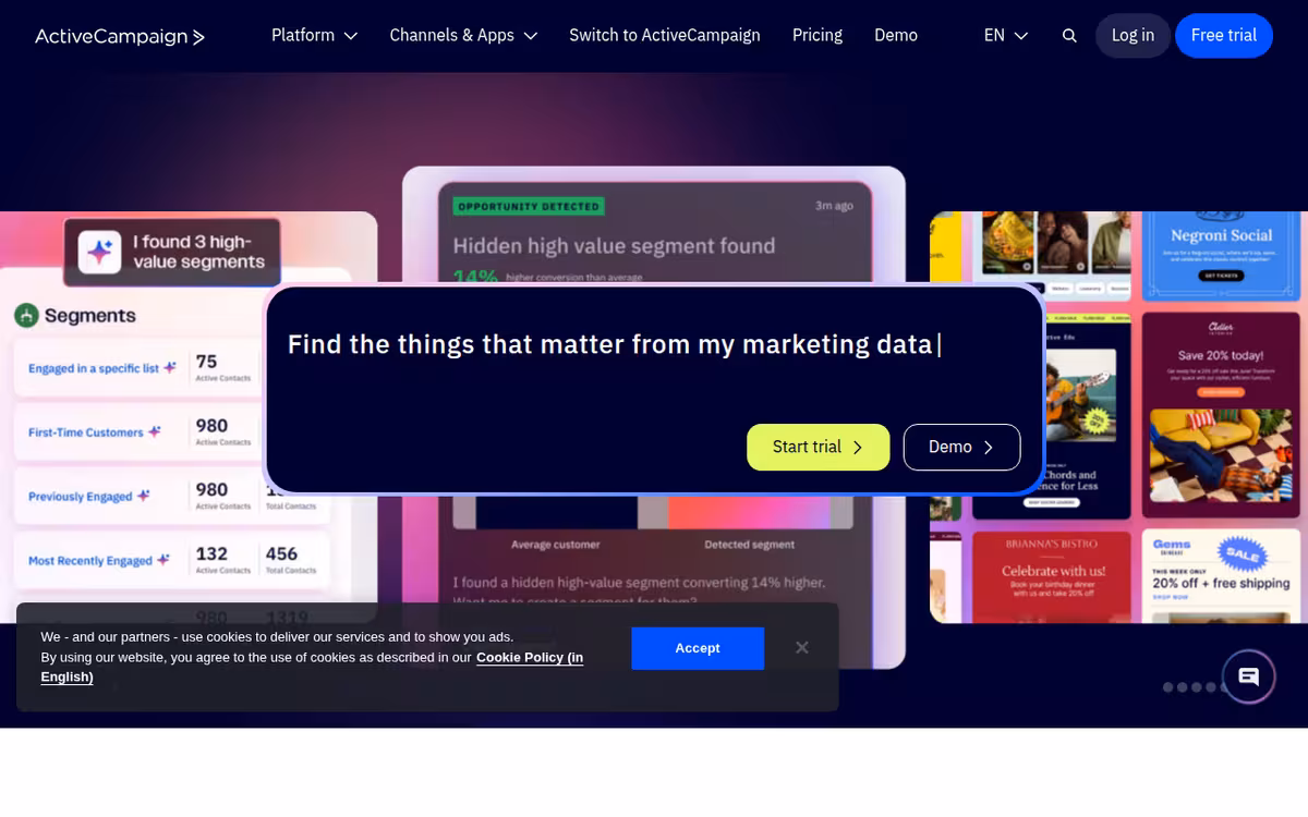 Marketing automation for any business homepage screenshot