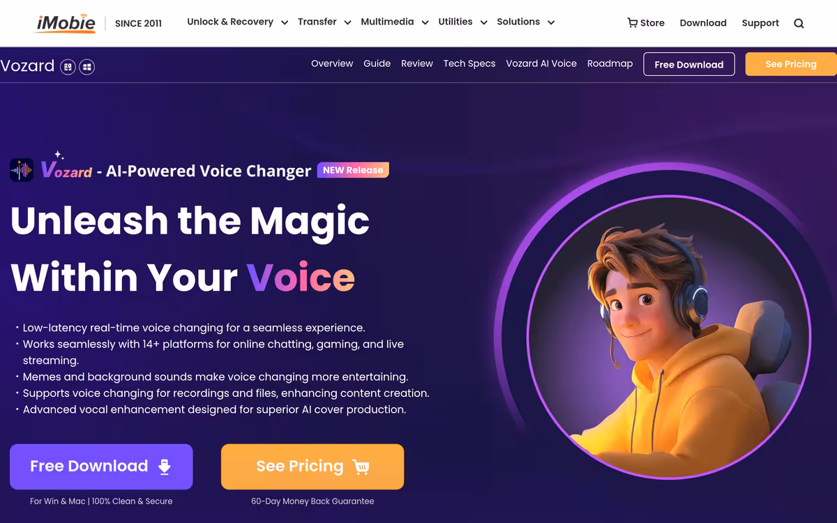 Vozard homepage screenshot