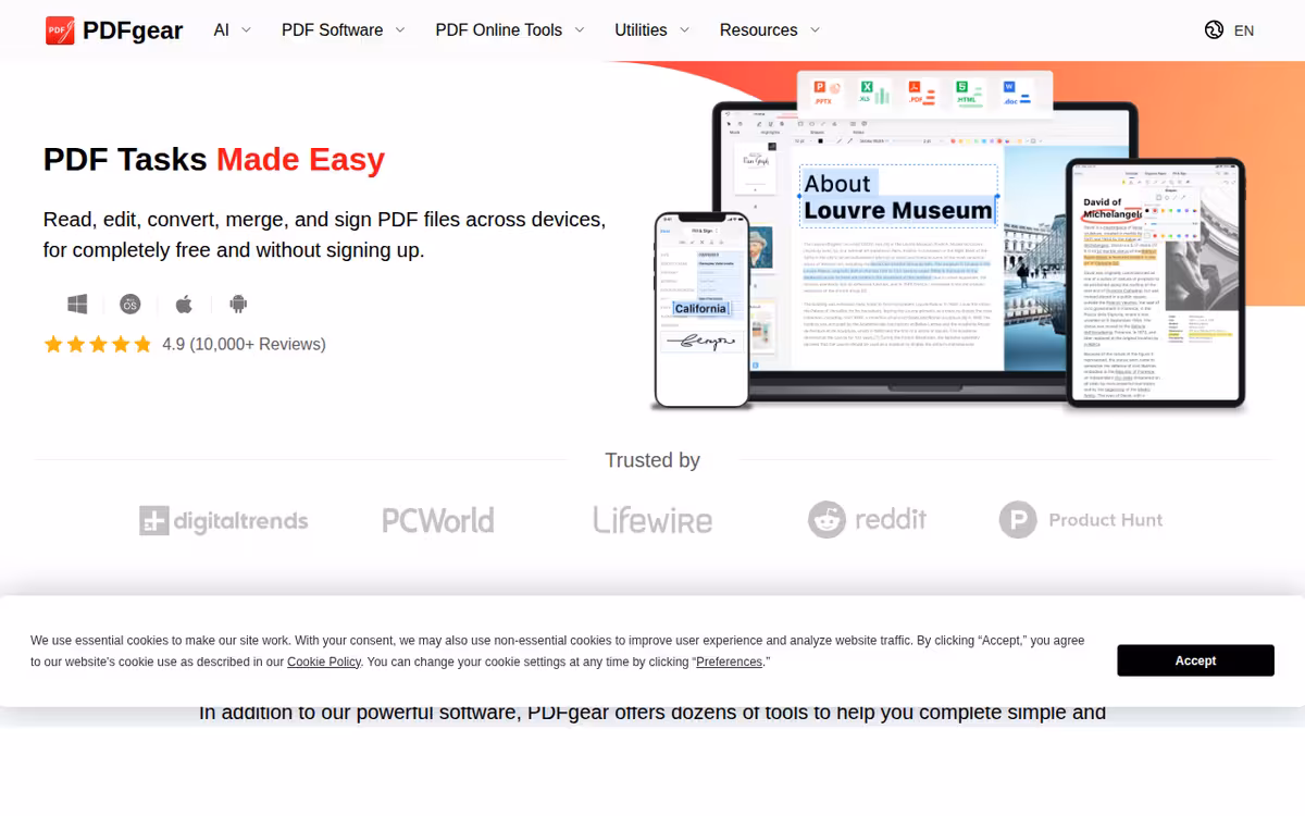 PDFgear homepage screenshot