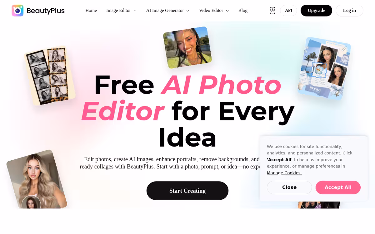 BeautyPlus AI Image Enhancer homepage screenshot