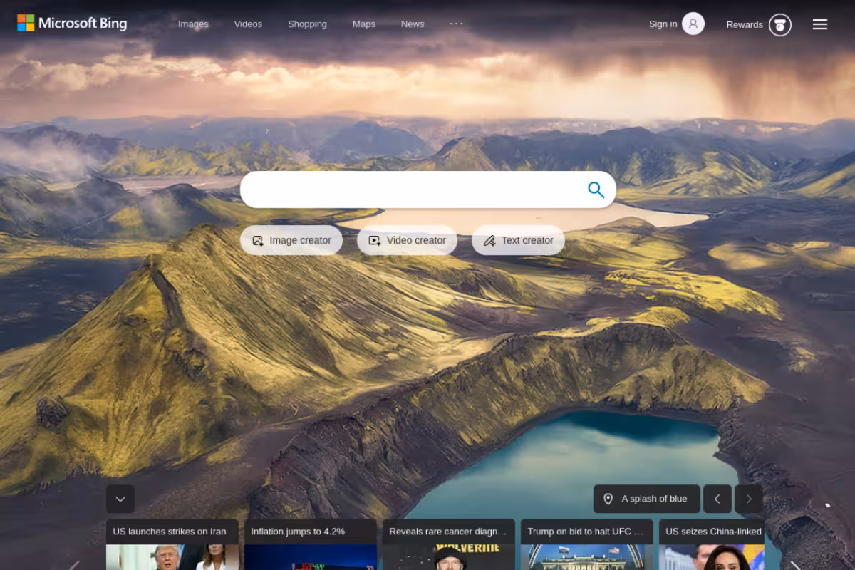 BING browser homepage screenshot