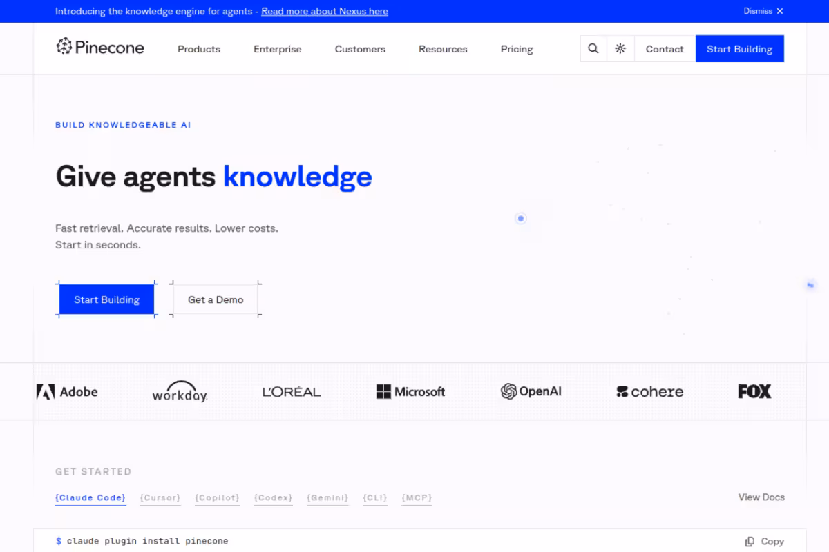 Pinecone homepage screenshot