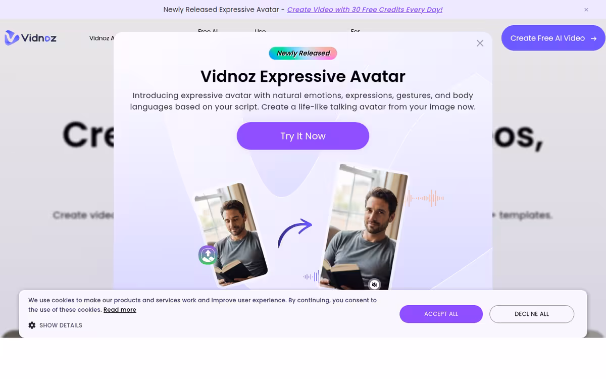 Vidnoz AI homepage screenshot