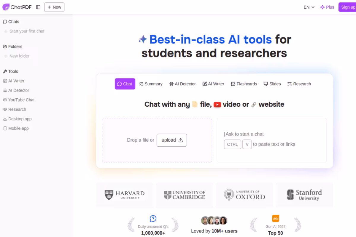 ChatPDF AI homepage screenshot