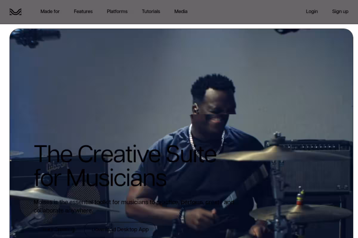 Moises App homepage screenshot
