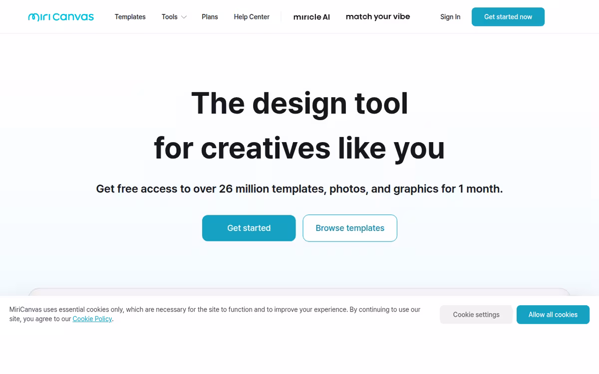 MiriCanvas homepage screenshot