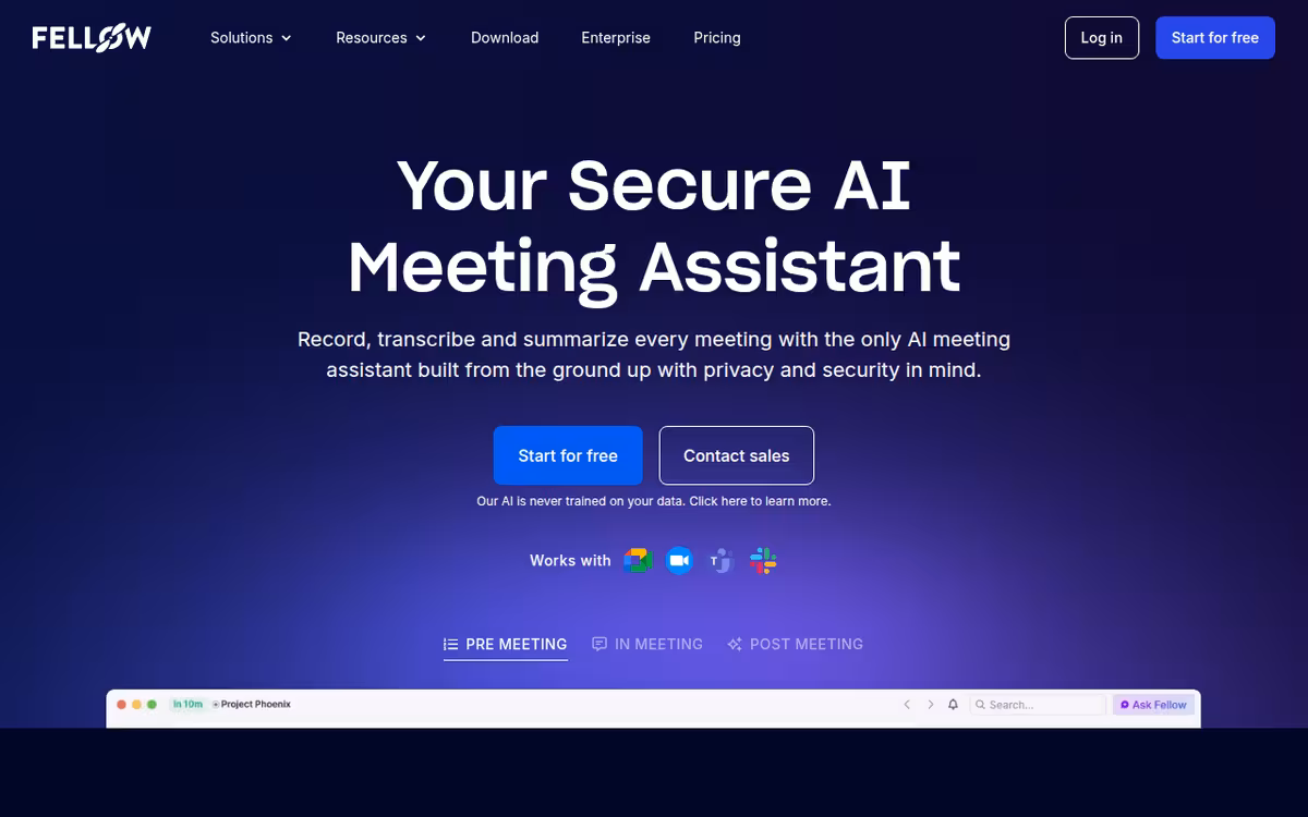 Fellow.app homepage screenshot