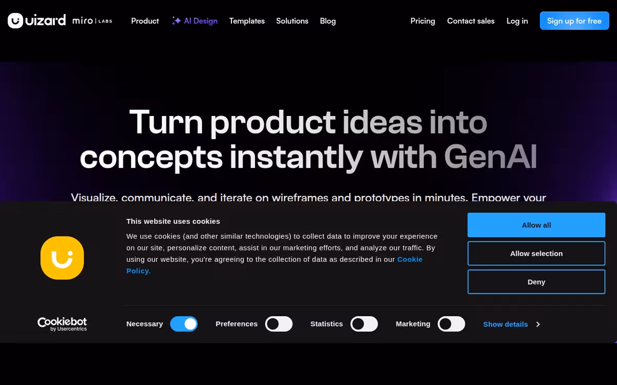 Uizard homepage screenshot
