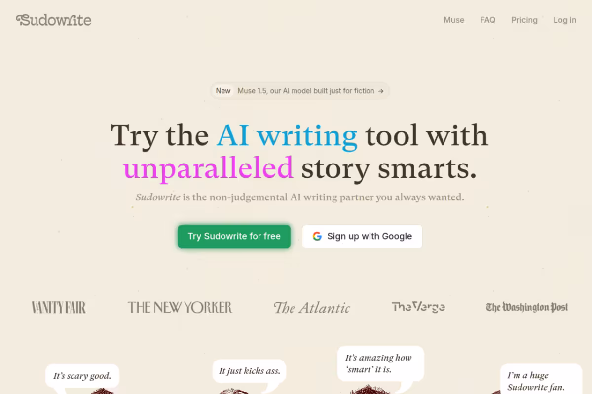 Sudowrite homepage screenshot