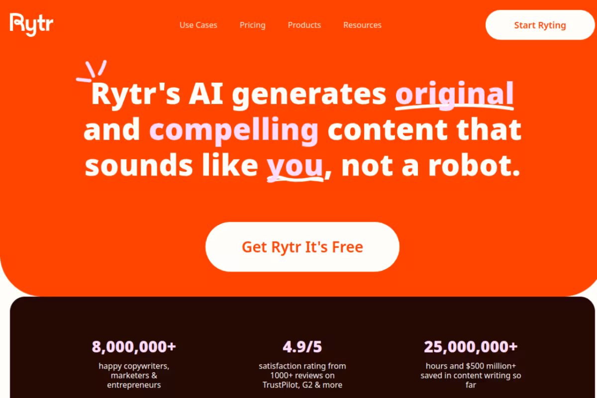Rytr homepage screenshot