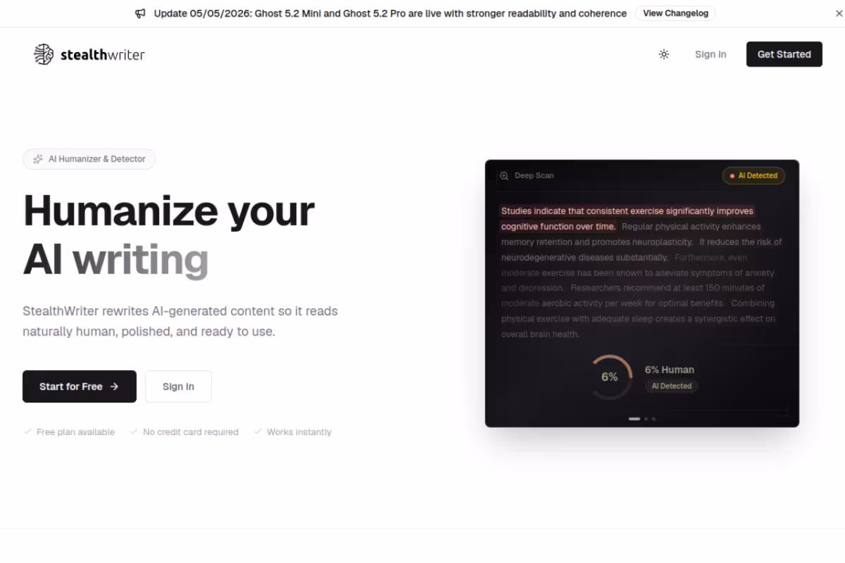 StealthWriter homepage screenshot