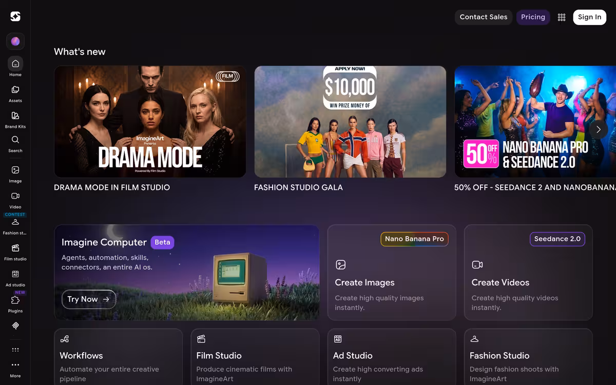 ImagineArt homepage screenshot