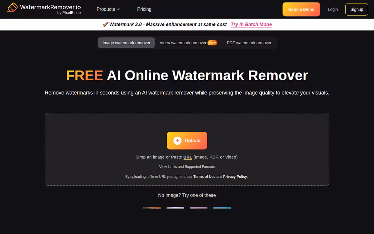 Watermark Remover homepage screenshot