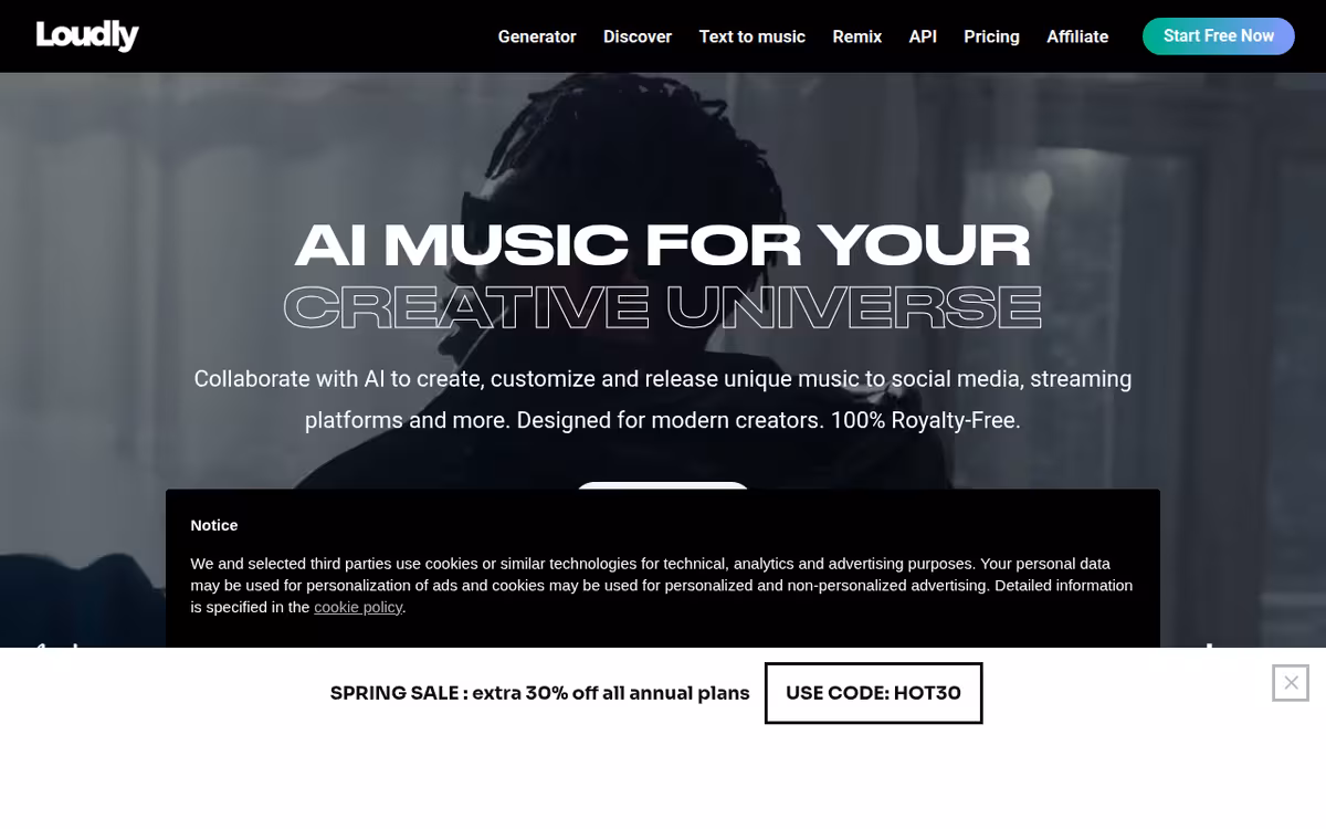 Loudly homepage screenshot