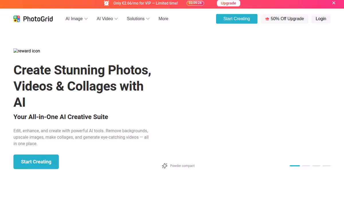 PhotoGrid AI Image Enhancer homepage screenshot
