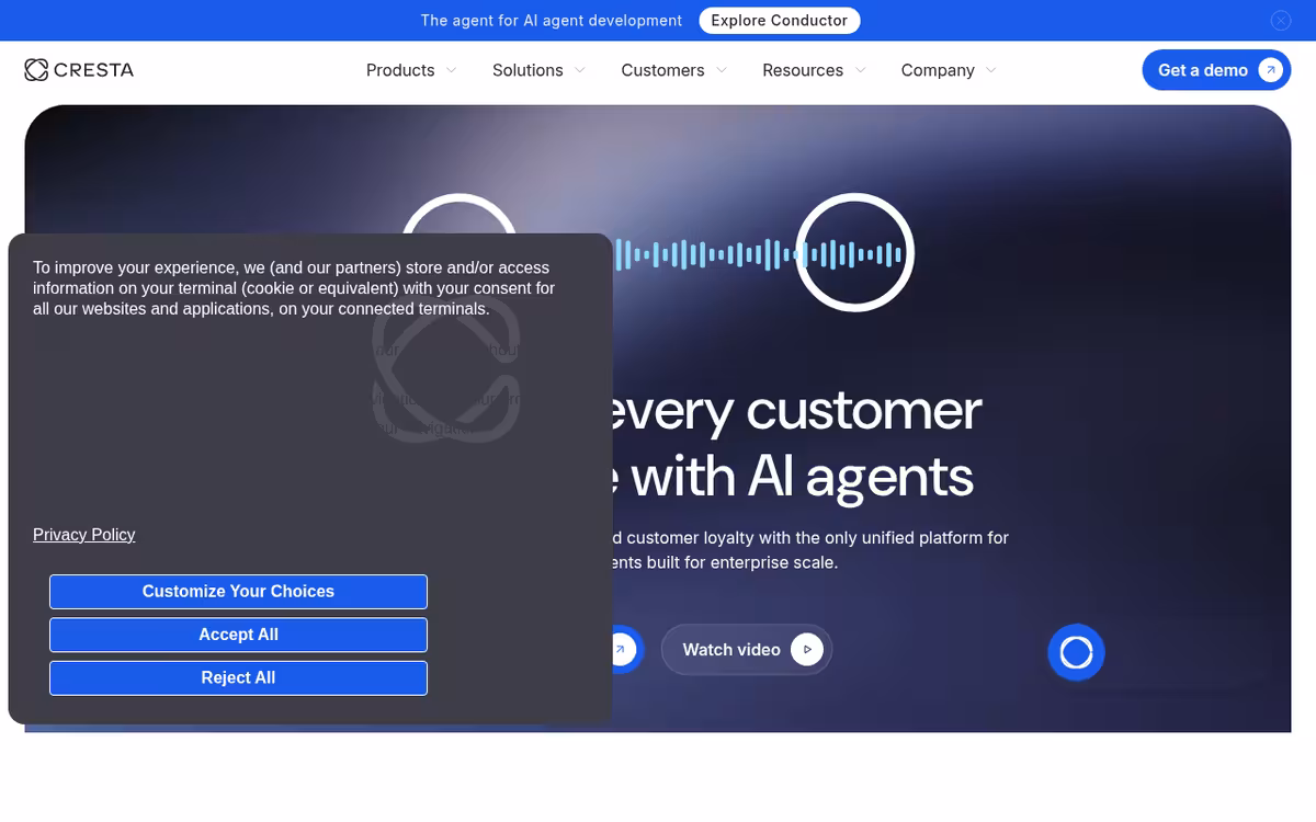 Cresta homepage screenshot