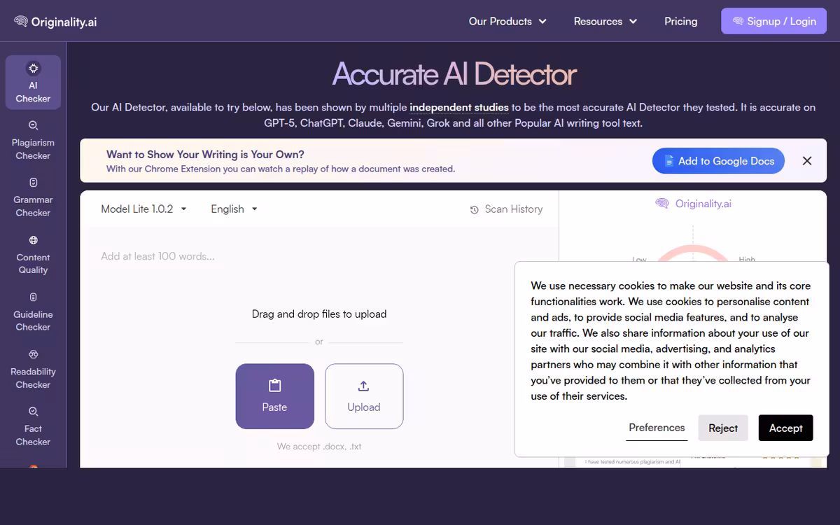 Originality homepage screenshot