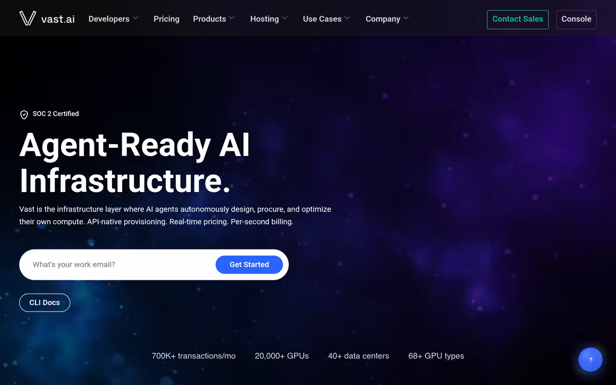 Vast.ai homepage screenshot