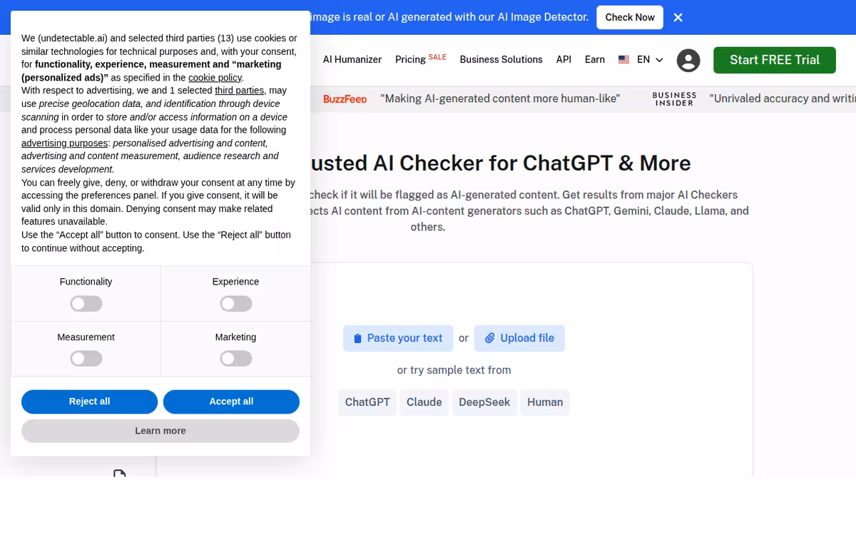 Undetectable AI homepage screenshot