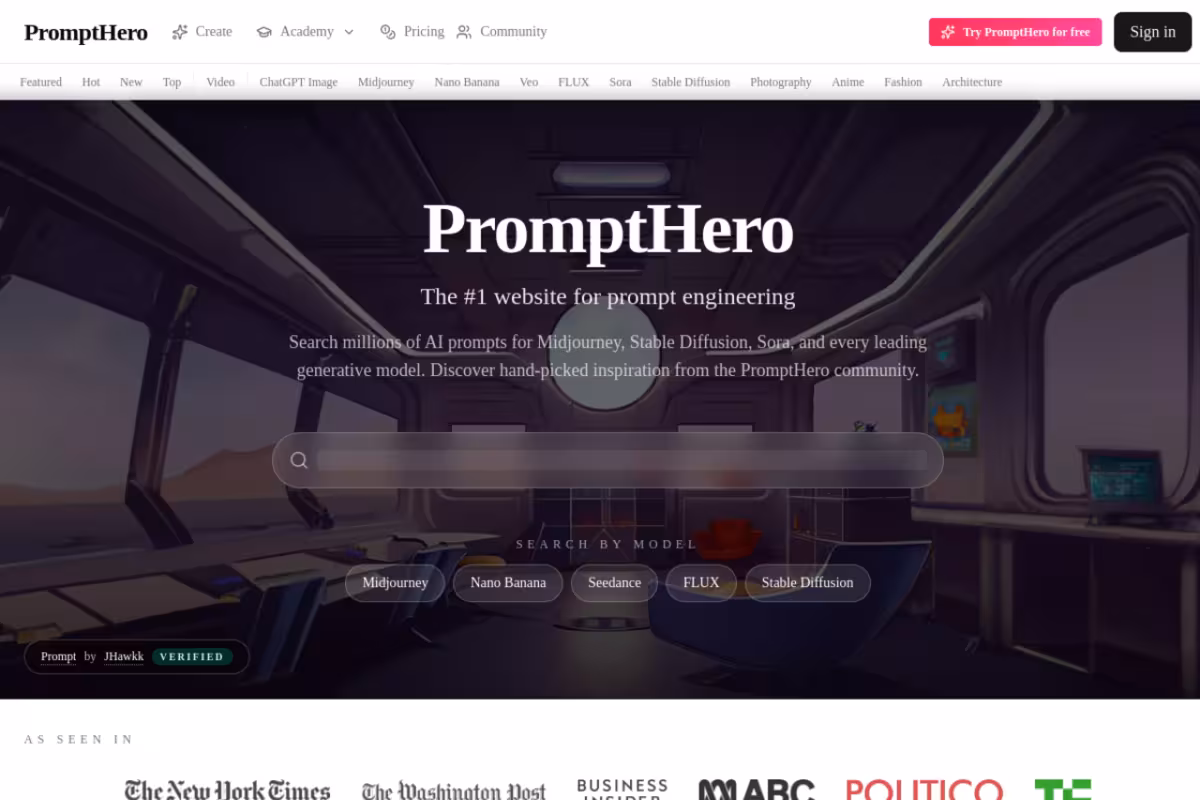 PromptHero homepage screenshot