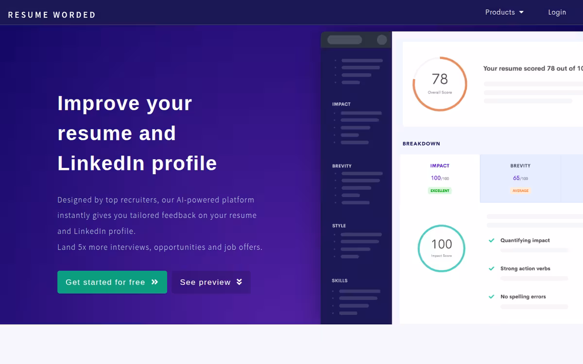 Resume Worded homepage screenshot