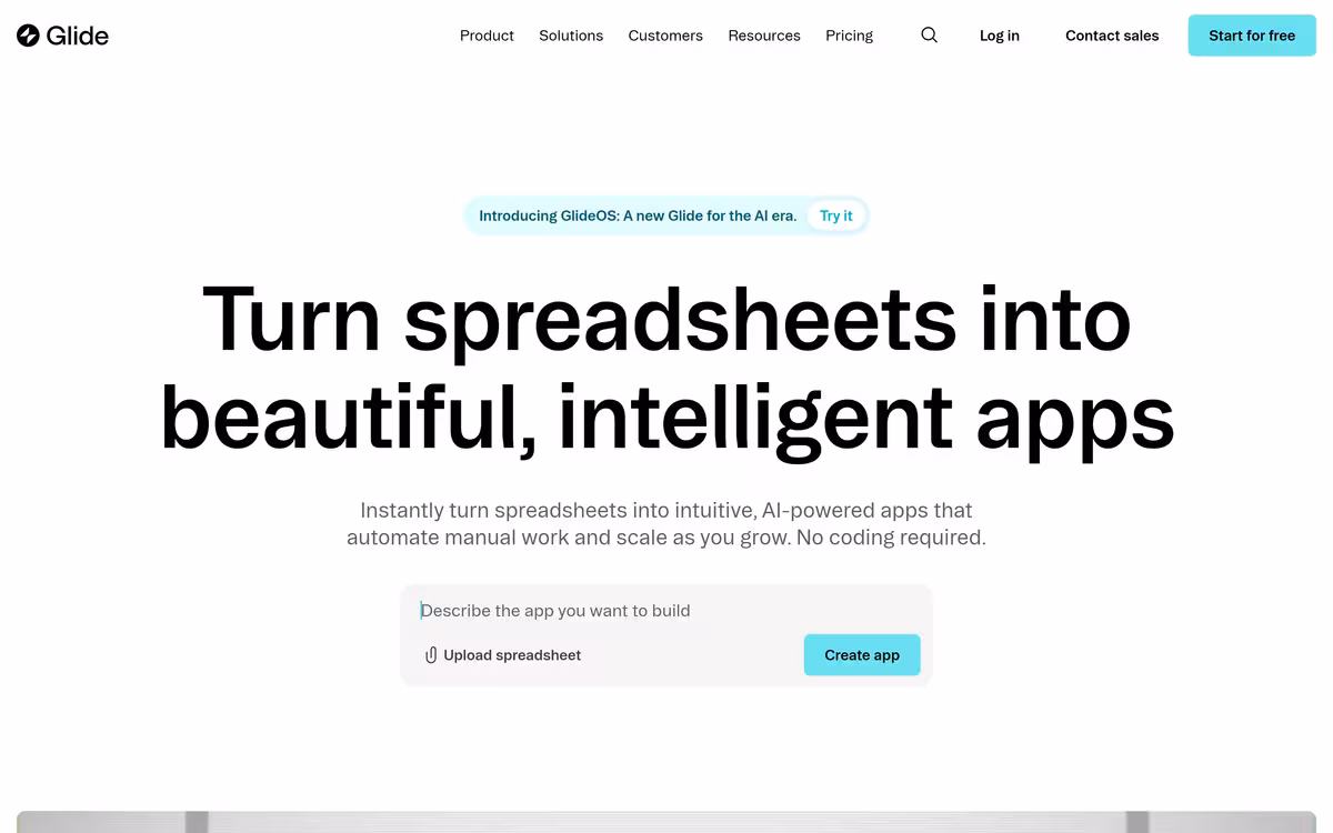 Glide homepage screenshot