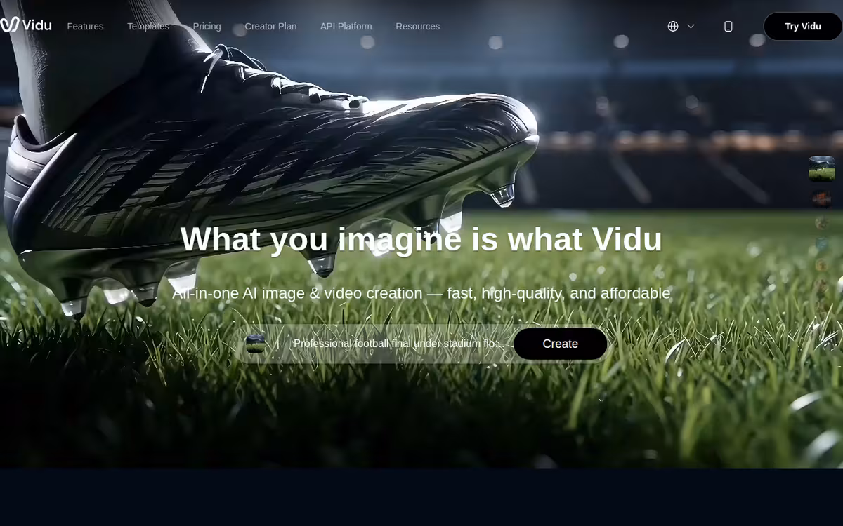 Vidu AI Video Generator homepage screenshot