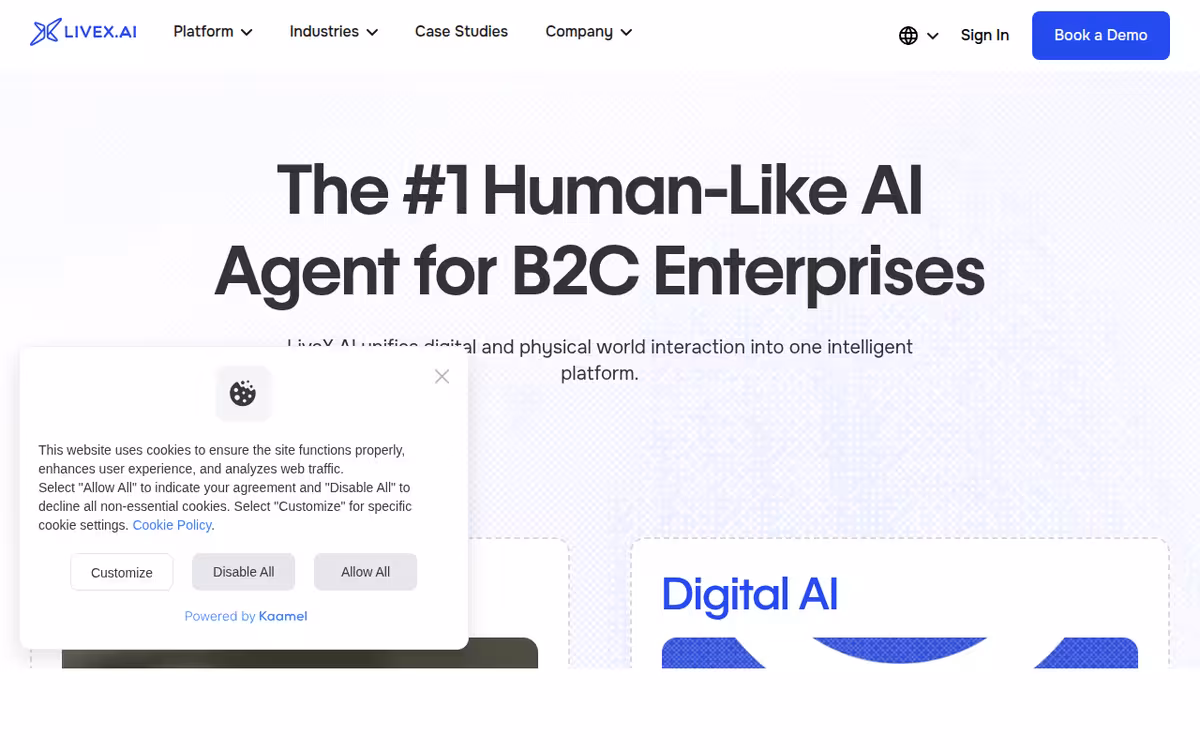 LiveX AI Agent homepage screenshot