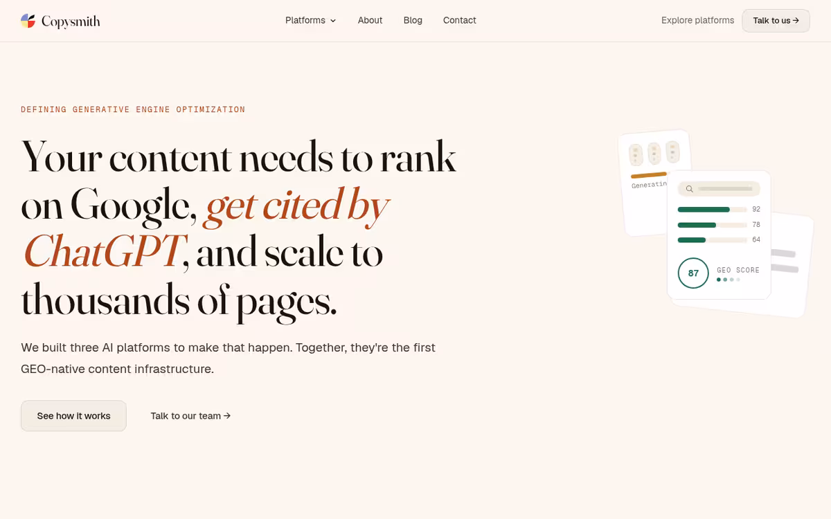 Copysmith homepage screenshot