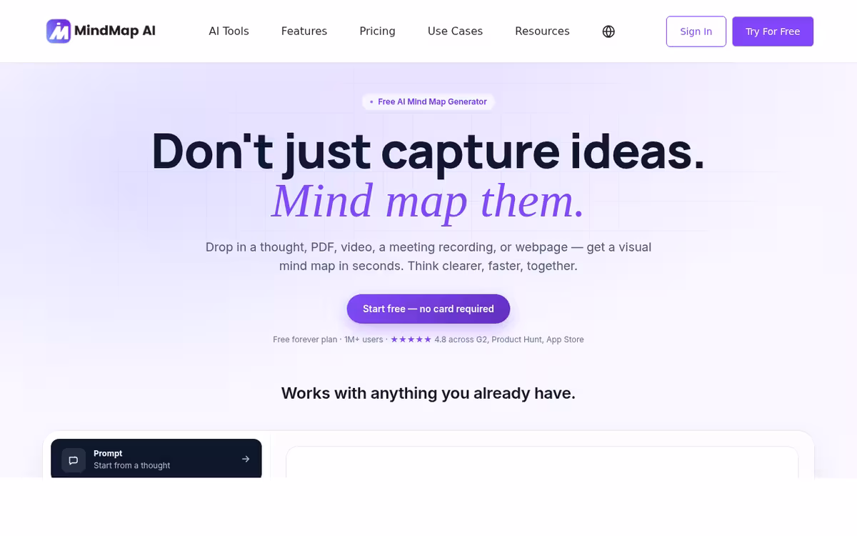 MindMap AI homepage screenshot
