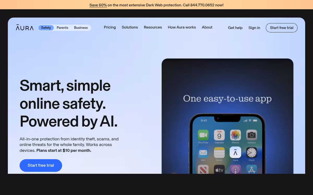 Aura homepage screenshot
