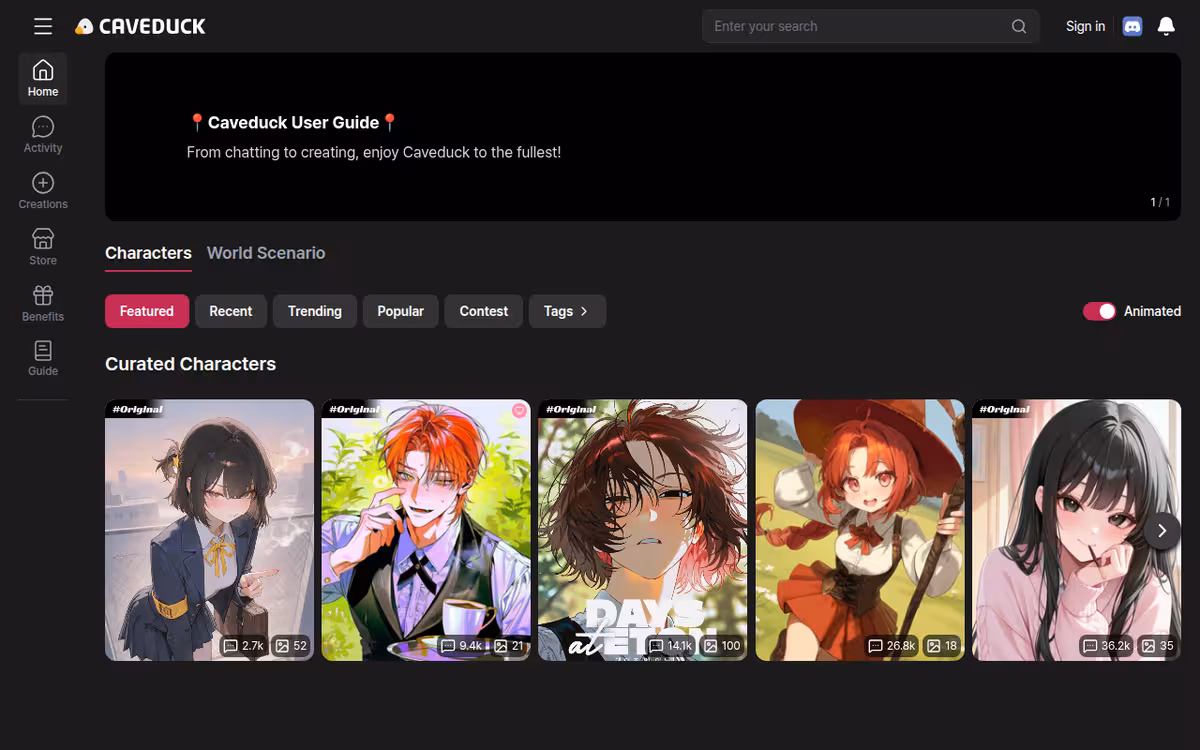 Caveduck homepage screenshot