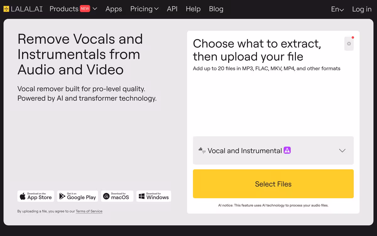 LALAL.AI homepage screenshot