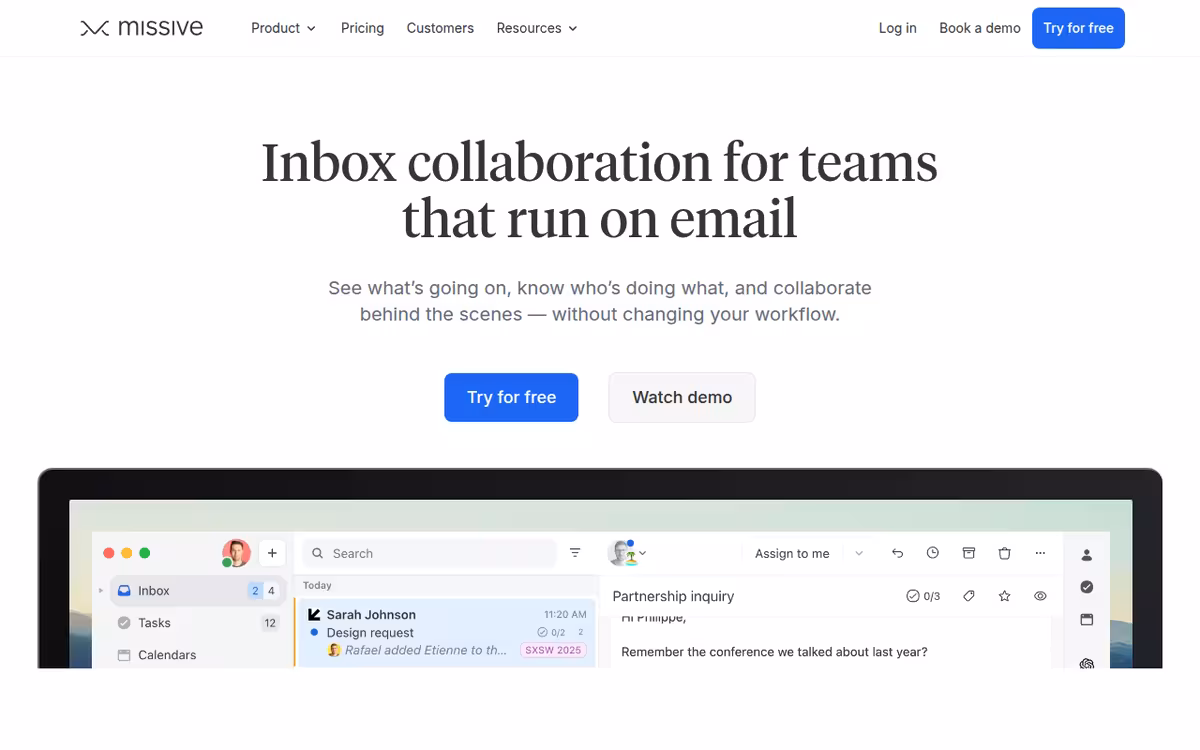 Missive homepage screenshot