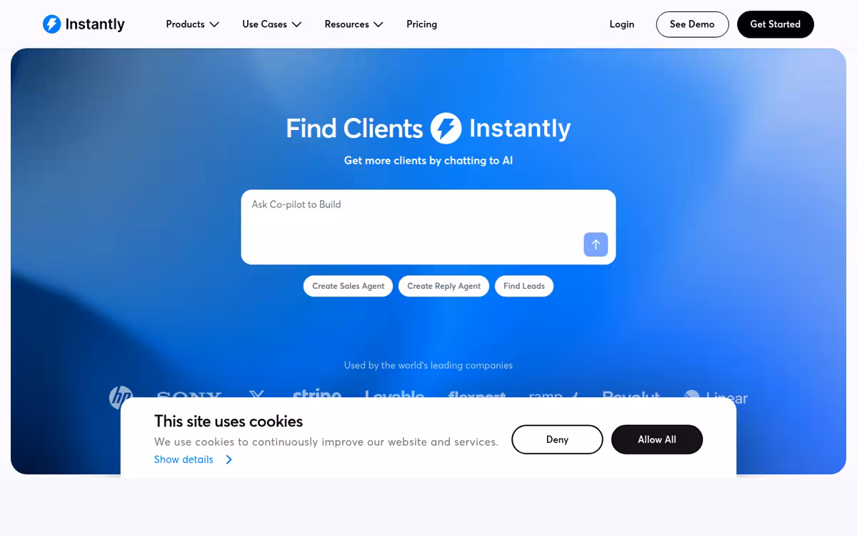 Instantly homepage screenshot