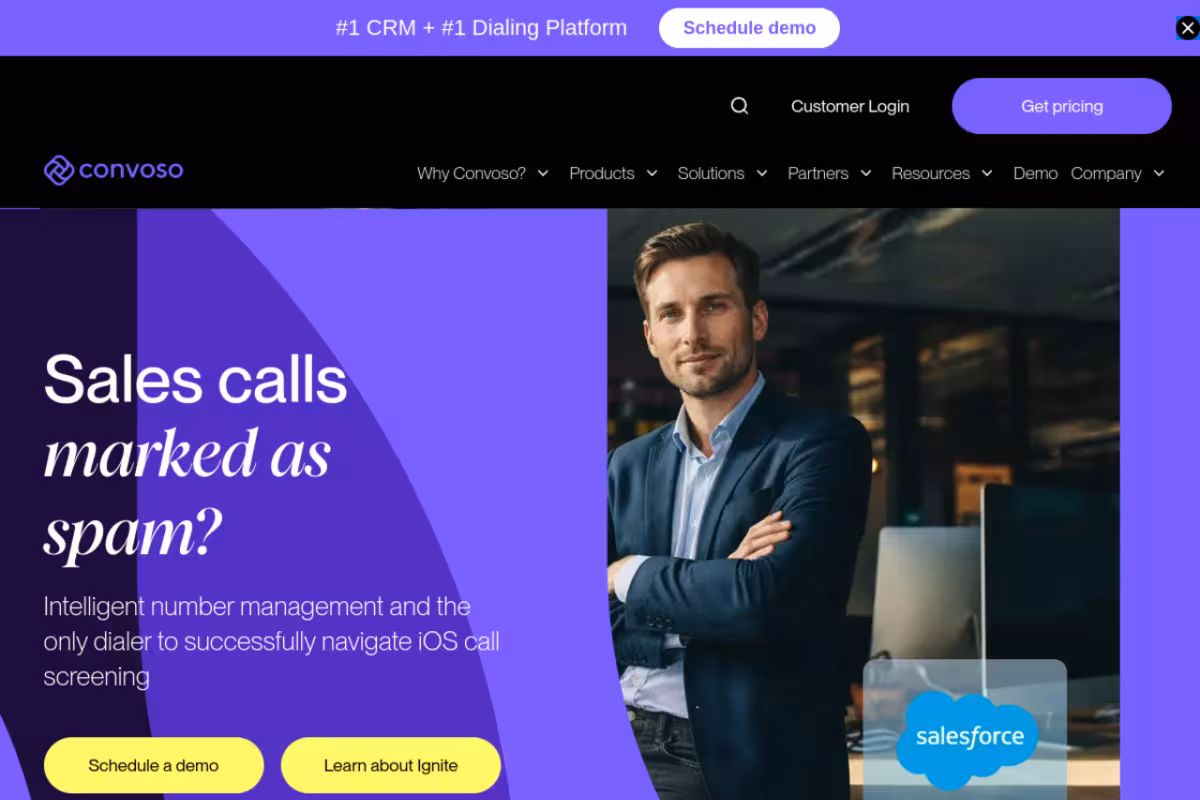 Convoso homepage screenshot