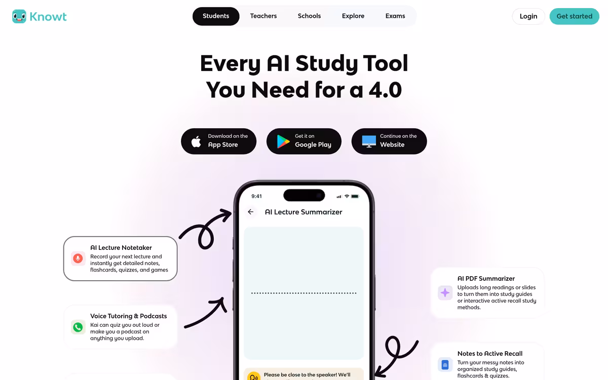 Knowt homepage screenshot